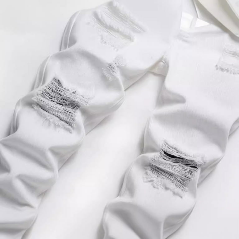 Ripped Denim Jeans for Boys Boy's Skinny Fit Distressed Boys White