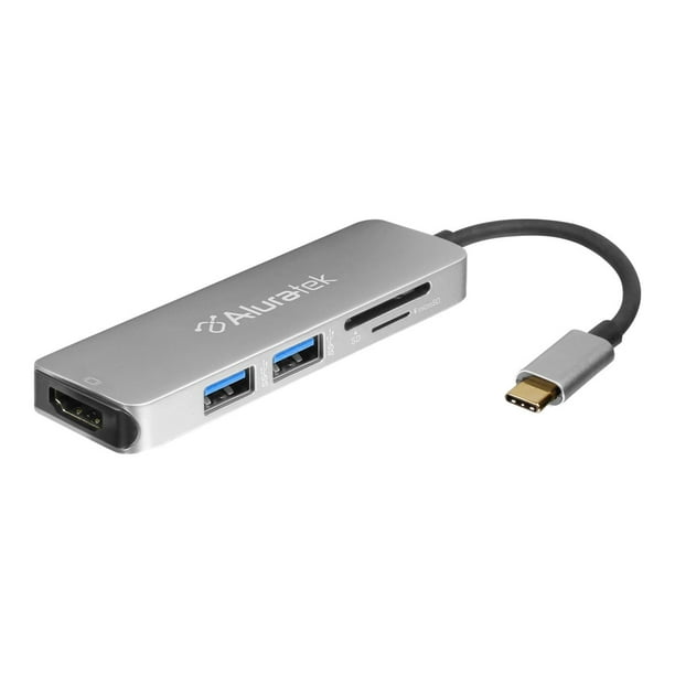Aluratek AUMC0302F Multimedia Hub HDMI et Lecteur de Carte - station d'Accueil - USB-C - HDMI - HDMI