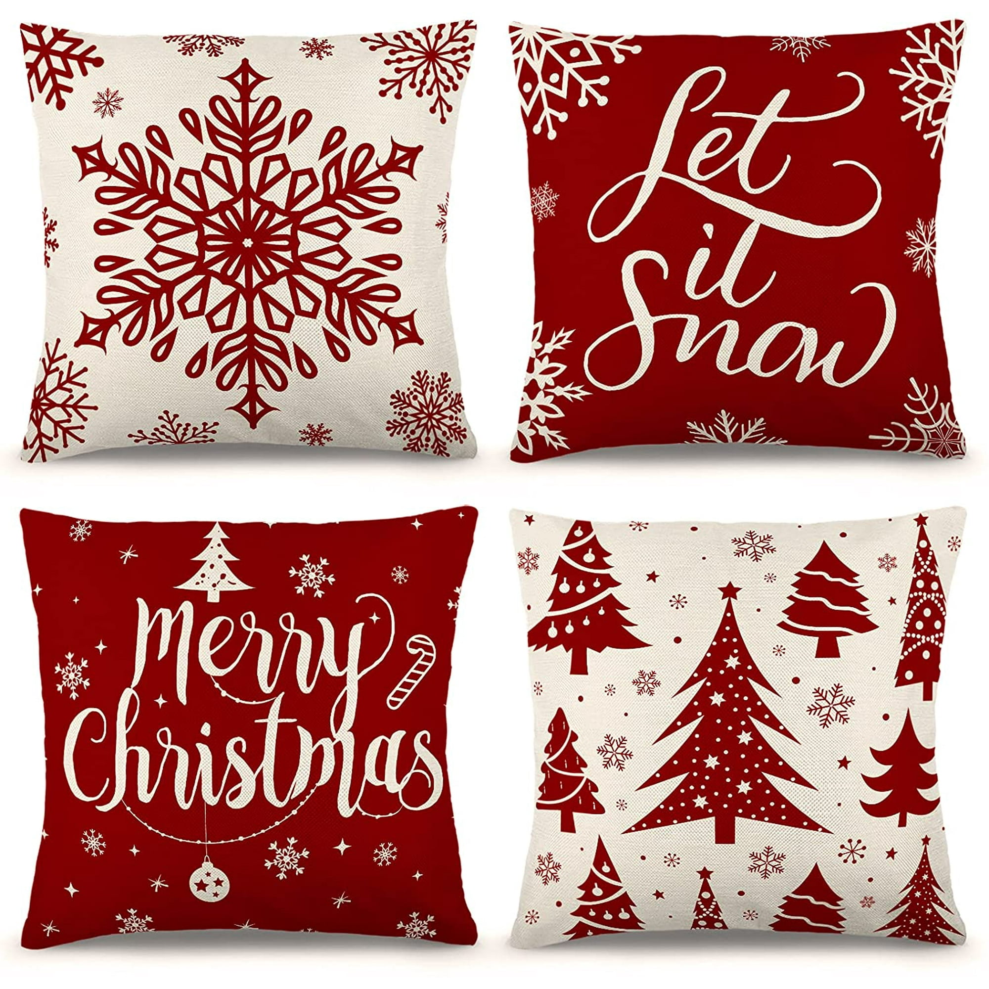 Geecy Christmas Pillow Covers 20x20 Inch Set Of 4 Christmas Decorations Holiday Decorative Throw Pillowcase Snowflake Farmhouse Linen Cushion Case For