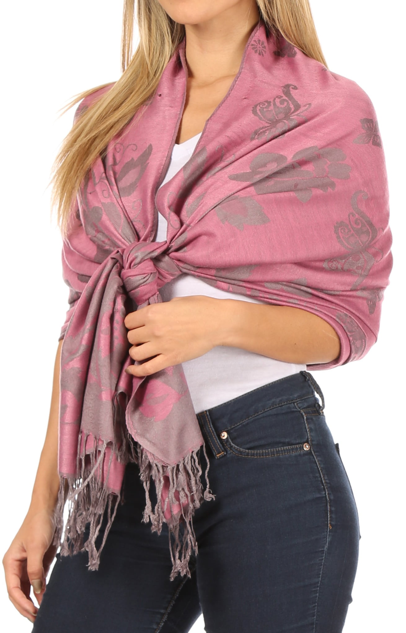 NoName Pink scarf with fringes discount 81% Pink Single WOMEN FASHION Accessories Shawl Pink 