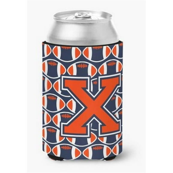 Letter X Football Orange, Blue & White Can or Bottle Hugger