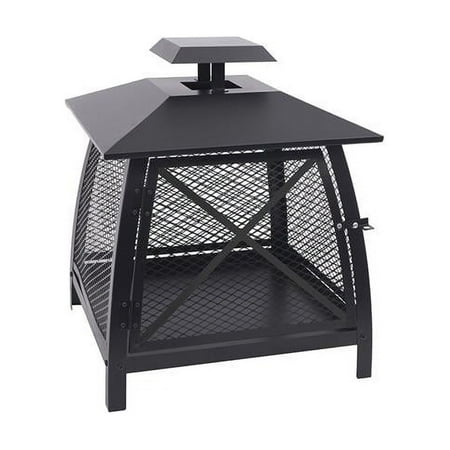Blue Sky Outdoor Living 20" Square Decorative Steel Mesh Fireplace with Fire Poker, Black