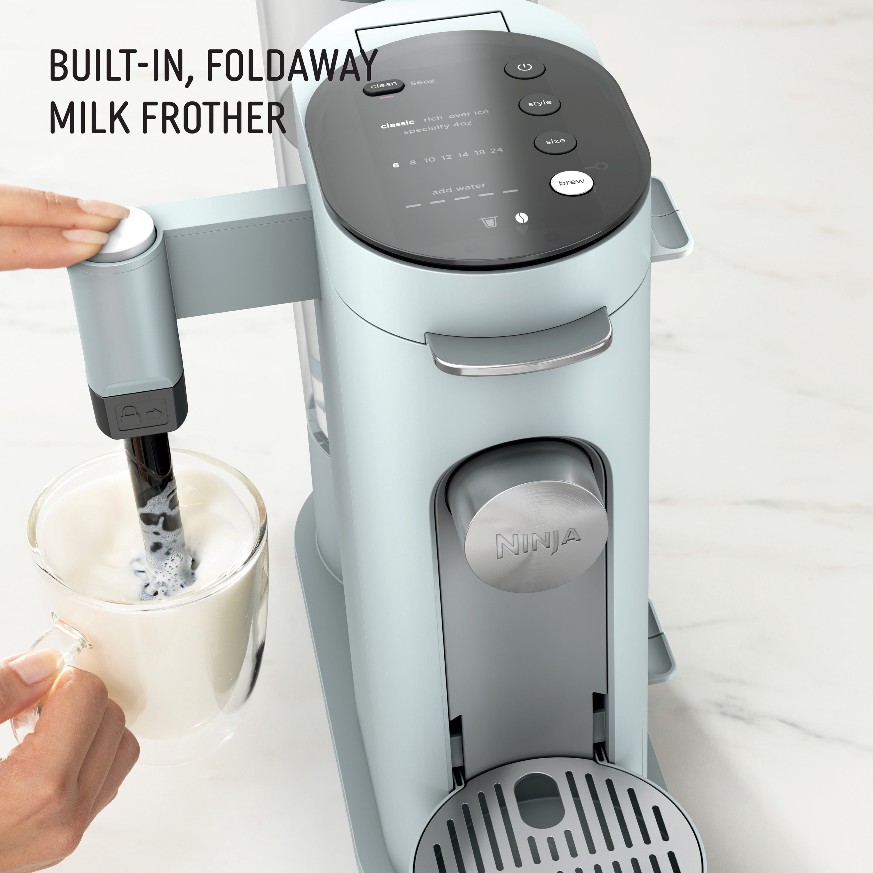 Ninja Pods & Grounds Specialty Single-Serve Coffee Maker, K-Cup Pod Compatible, Built-In Milk Frother, PB051GB, Glacier Blue