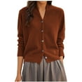thumbnail image 5 of Womens Soft Sweaters Button Up Long Sleeve Knitted Cardigans Solid Color Casual Comfy Loose Sweater Coat (Free Size, Coffee), 5 of 5