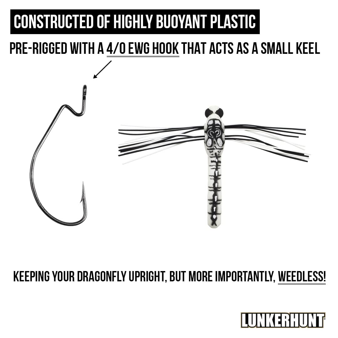 (2 pack) Lunkerhunt Dragonfly Fishing Lures | Most Realistic Weedless Bass Fishing Lure | Great Top Water Bass Fishing Lure with Double Skirted Wings | Perfect for Bass, Trouth and Pike, Weedless Bait