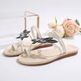 thumbnail image 4 of Women’s Toe Ring Flat Slide Sandals Floral Rhinestone Slip On Open Toe Thong Flip Flops Casual Summer Beach Slippers White Size 8, 4 of 6