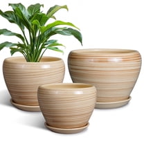Round Flower Pots 6 8 10 Inch for Indoor Plants Modern Ceramic Planter with Saucer for Orchids & Flowers Housewarming Gift for Mom Yellow