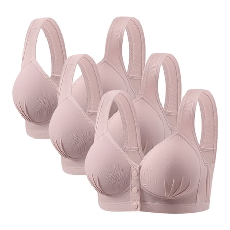 3 Pack Wireless Tshirt Bras Womens Plus Size Front Snap Closure Bra for Senior Full Coverage Everyday Bralettes(Gray 40BC)