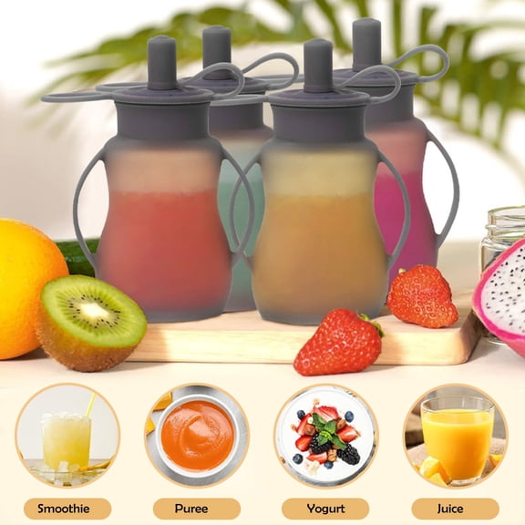 Walbest Silicone Food Bags for Toddlers Fruit Puree Squeeze Bag Reusable Food Pouches BPA Free Homemade Puree Storage Pouch with Straw Handles
