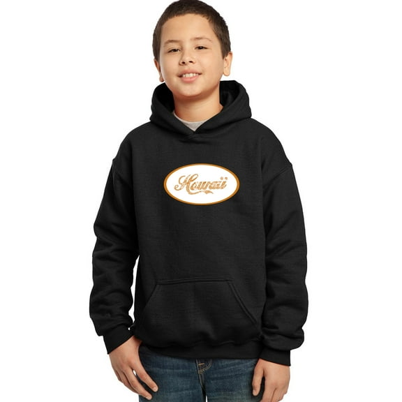 LA Pop Art Boy's Word Art Hooded Sweatshirt - HAWAIIAN ISLAND NAMES & IMAGERY