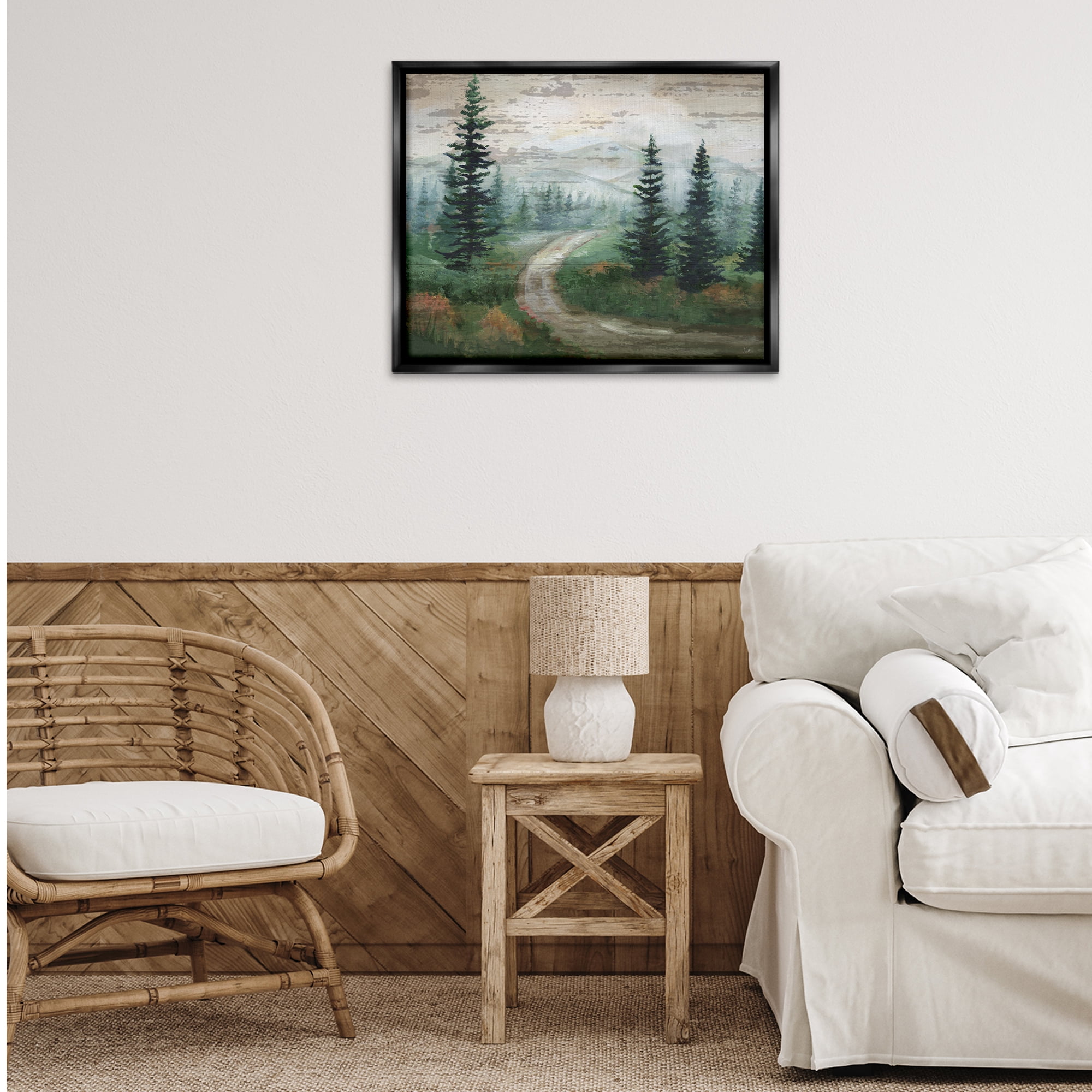 Stupell Industries Path Through Wilderness Landscape & Nature Painting Black Floater Framed Canvas Art Print Wall Art, 31 x 25
