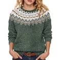 thumbnail image 6 of Women Vintage Fair Isle Geometric Pattern Crew Neck Sweater Long Sleeve Loose Soft Knit Pullover Top S, 6 of 7