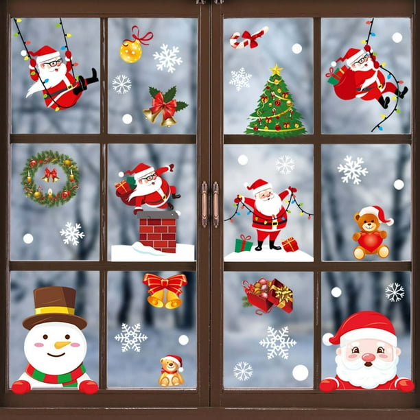 Decoración navideña Árbol de Navidad Ancianos Muñeco de nieve Copo de nieve Pegatina estática Combinación Decoraciones navideñas familiares Wmkox8yii fhajkh3450