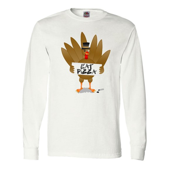 Inktastic Turkey Holding a Sign Says Eat Pizza Long Sleeve T-Shirt