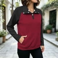 thumbnail image 4 of Cmfcve Plus Size Button V Neck Pullover Sweatshirts for Women Fashion Color Block Loose Fit Casual Long Sleeve Fall Shirts, 4 of 9