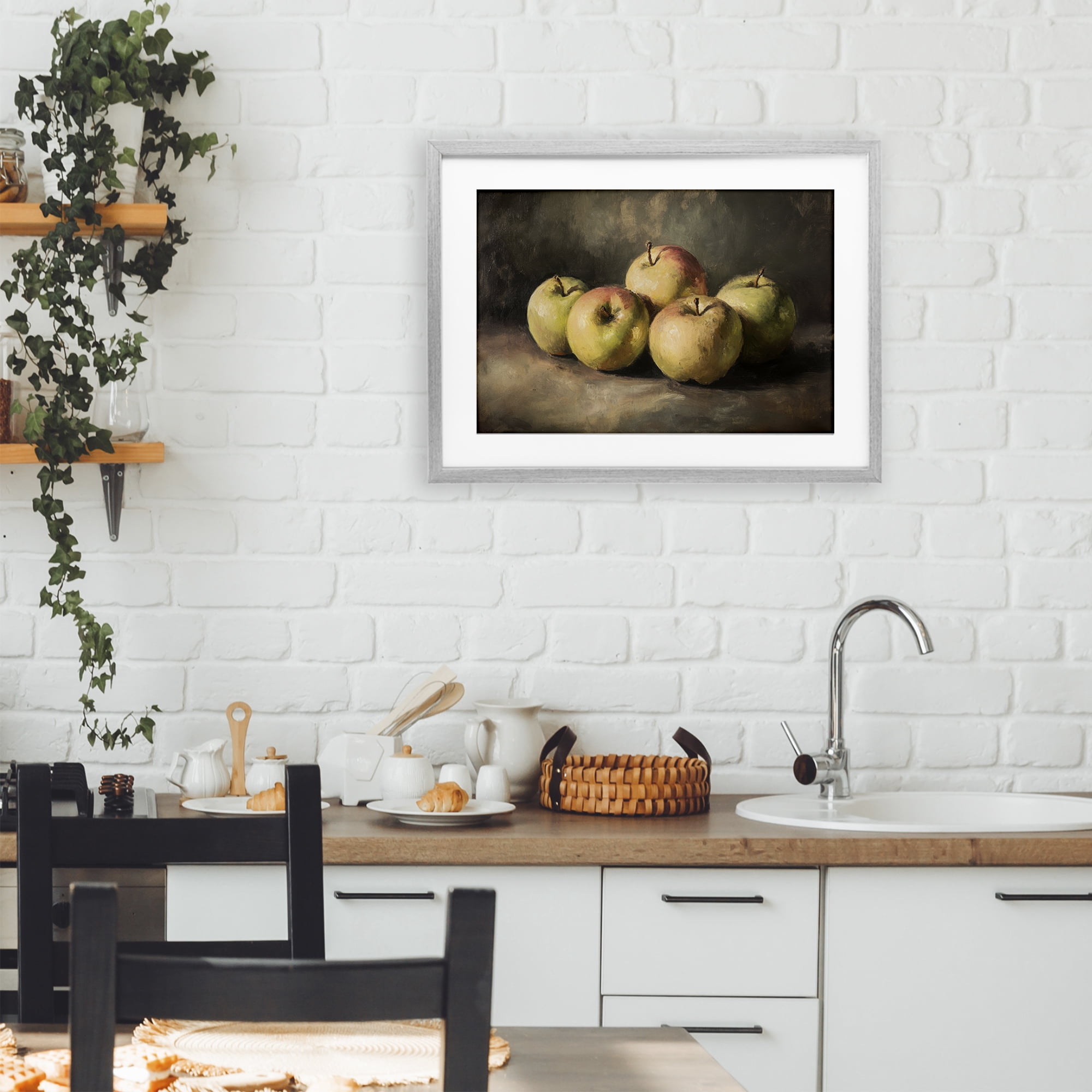Stupell Industries Apples in Soft Shadow Gray Framed Print Under Glass, design by Petal Prints Design
