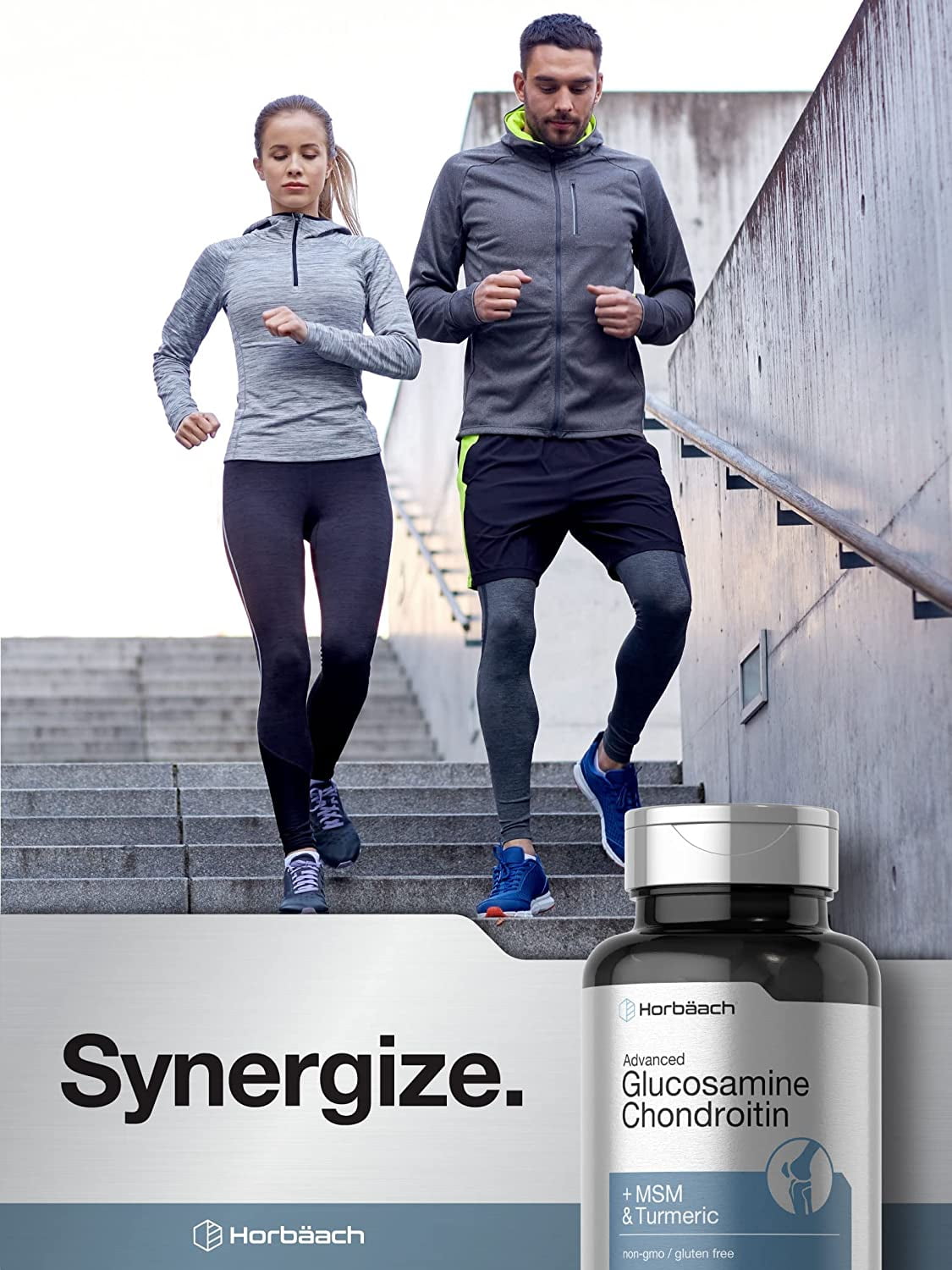 Glucosamine Chondroitin | Plus MSM & Turmeric | 180 Coated Caplets | by Horbaach