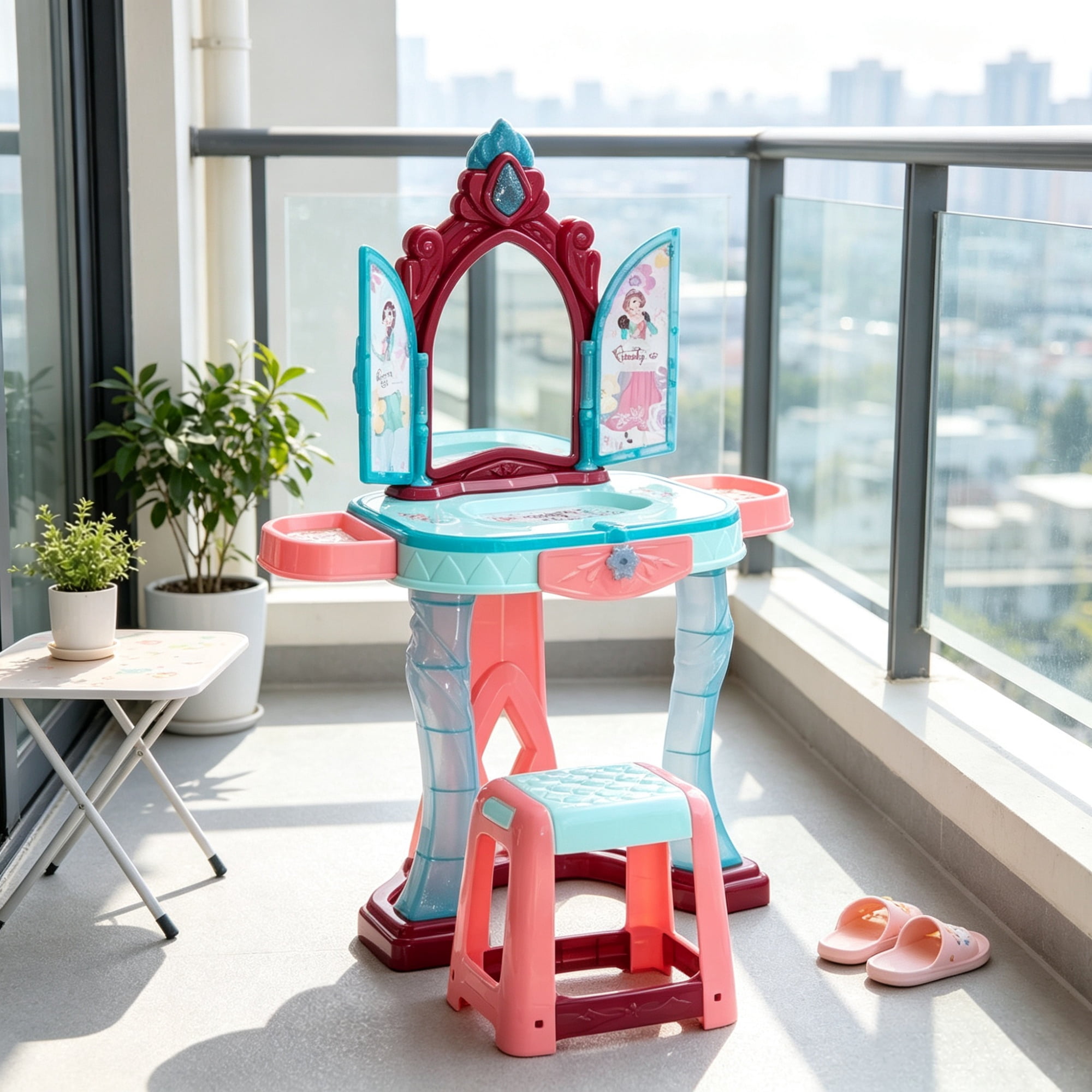 31-Piece Kids Dressing Table with Princess Mirror Lights for Ages 3-6