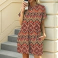 thumbnail image 3 of Aubaines du Jour Liquidation Iumwxz Robe à Col Rond à Manches Courtes pour Femme Décontractée Ample Robe Soleil Chemise de Nuit Robes à Rayures Imprimées Robes Fluides pour Femmes Robe Active pour la Plage, 3 of 7