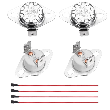 2 Pcs KSD301 Thermostat 170°C/338°F 25A Normally Closed N.C Adjust Snap Disc Temperature Switch with Terminal Wire for Microwaves,Oven,Coffee Maker