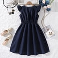 thumbnail image 5 of XEGLSBU Girls Dresses Solid Color Waist Defining Flutter Sleeve Hemline Fashion Party Casual Dress Summer Navy Size 10-11 Years, 5 of 9