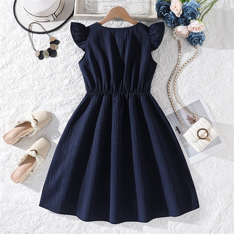 Girls Summer Dresses for Kids Fashionable Waist Defining Flutter Sleeve Hemline Party Casual Wear Kids Dresses Party Games Family Girls Size 6 Dresses Birthday Outfit Girl Boy Birthday Dress