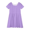 thumbnail image 4 of Gubotare Tween Dress Girls Casual Dresses Summer Crew Neck Double Layer Ruffle Sleeve Cute High Low Swing Knee wear (Purple,Size 13-14 Years), 4 of 8