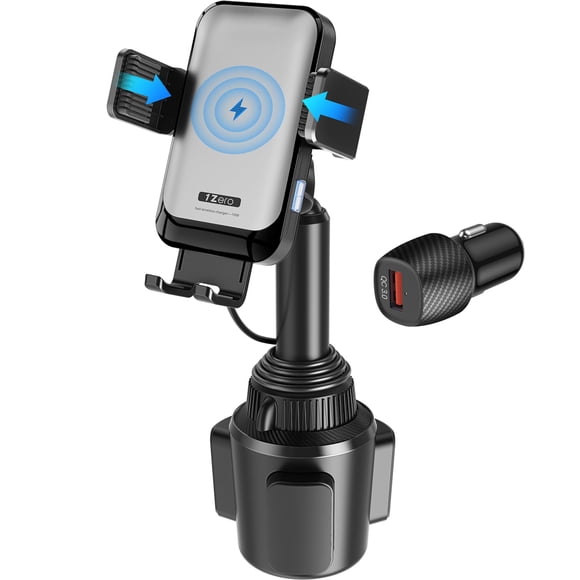 Cargador de coche inalámbrico 1Zero, portavasos con cierre automático, 15 W