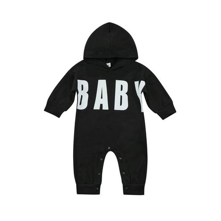 

Biekopu Baby Boys Jumpsuit Long Sleeve Letters Print Hooded Casual Autumn Romper for Toddlers