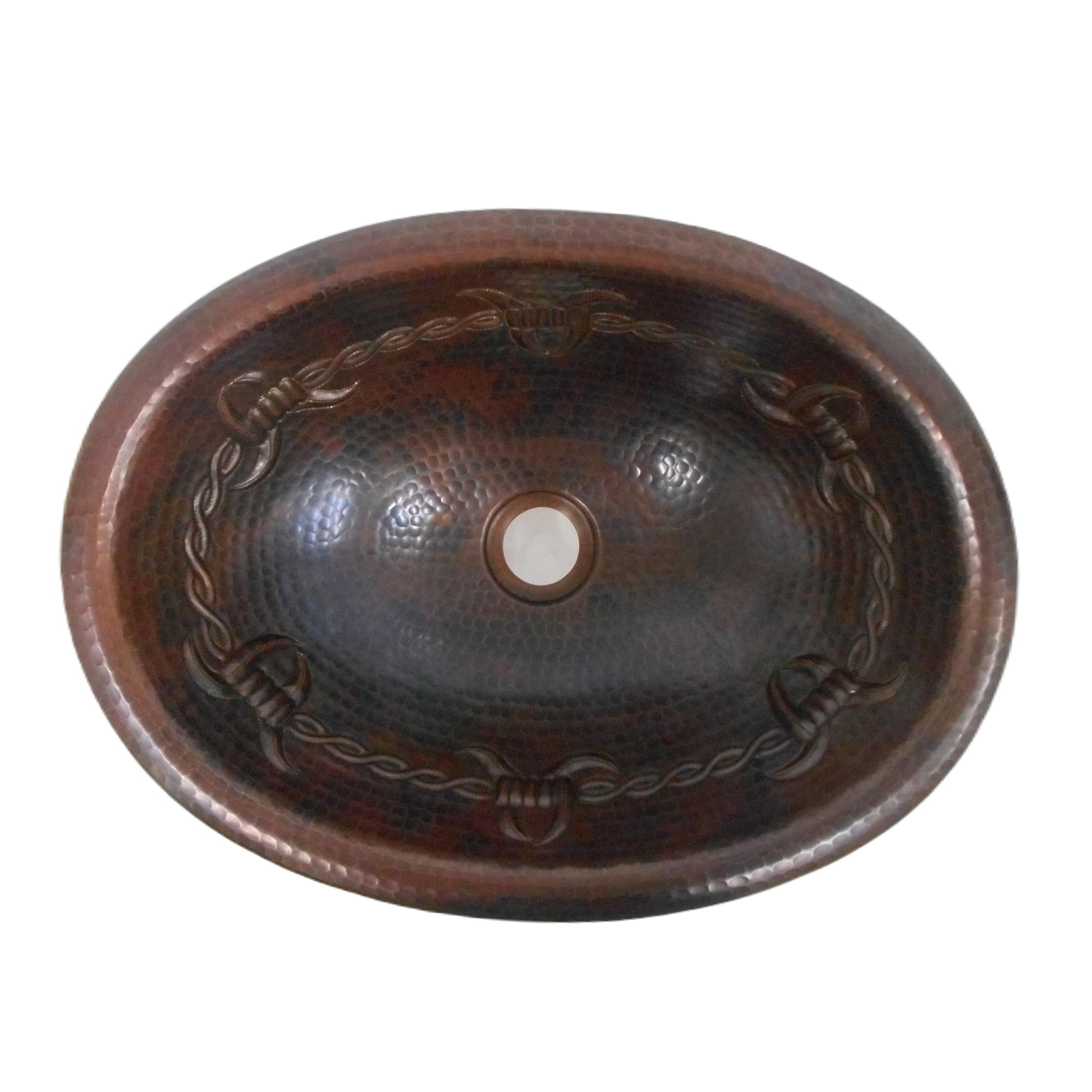 SimplyCopper 16" Oval Copper Bathroom Sink Drop In with Barbed Wire Design - 16" X 12" X 4.5"