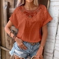 thumbnail image 6 of XPMWRP Women's Casual Lace Crochet Crew Neck Cuffed Short Sleeve Blouses Summer Loose Chiffon Tops Elegant Dot Shirts Orange XXL, 6 of 7