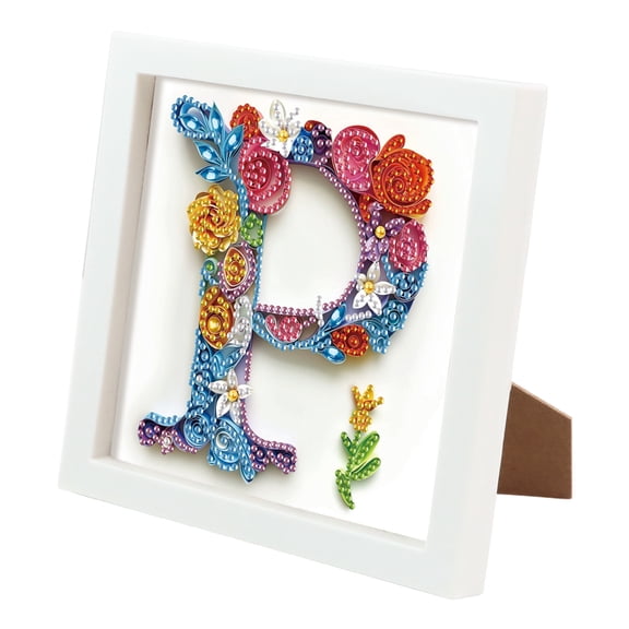 Framed Diamond Painting Kit, Flower-Shaped Letter P with Unique Creative Design, Ideal for Home Decor and Gifts 6.69 x 6.69in