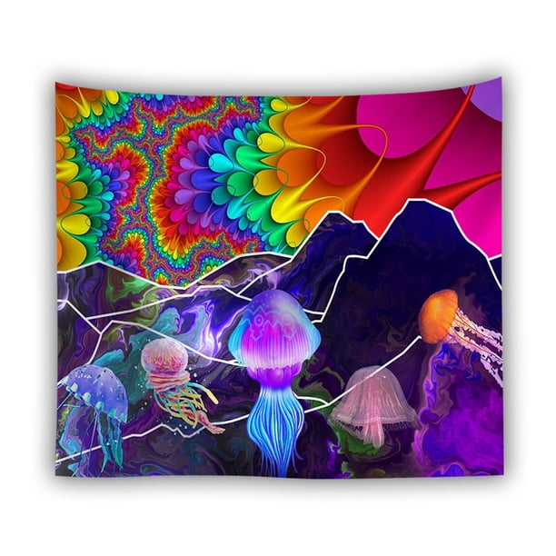 Tapiz de microtela con medusas del fondo del mar, 150 x 150 cm, para colgar en la pared