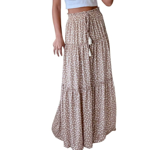 Ladies Elastic Waist Pleated Hem Temperament Mid Waist Bag Mid Skirt Suede Overall Skirt Pleated Skirts for Teen Girls Plaid School Teen Girls Skirts And Shorts Full Bed Split Corner Brown XL