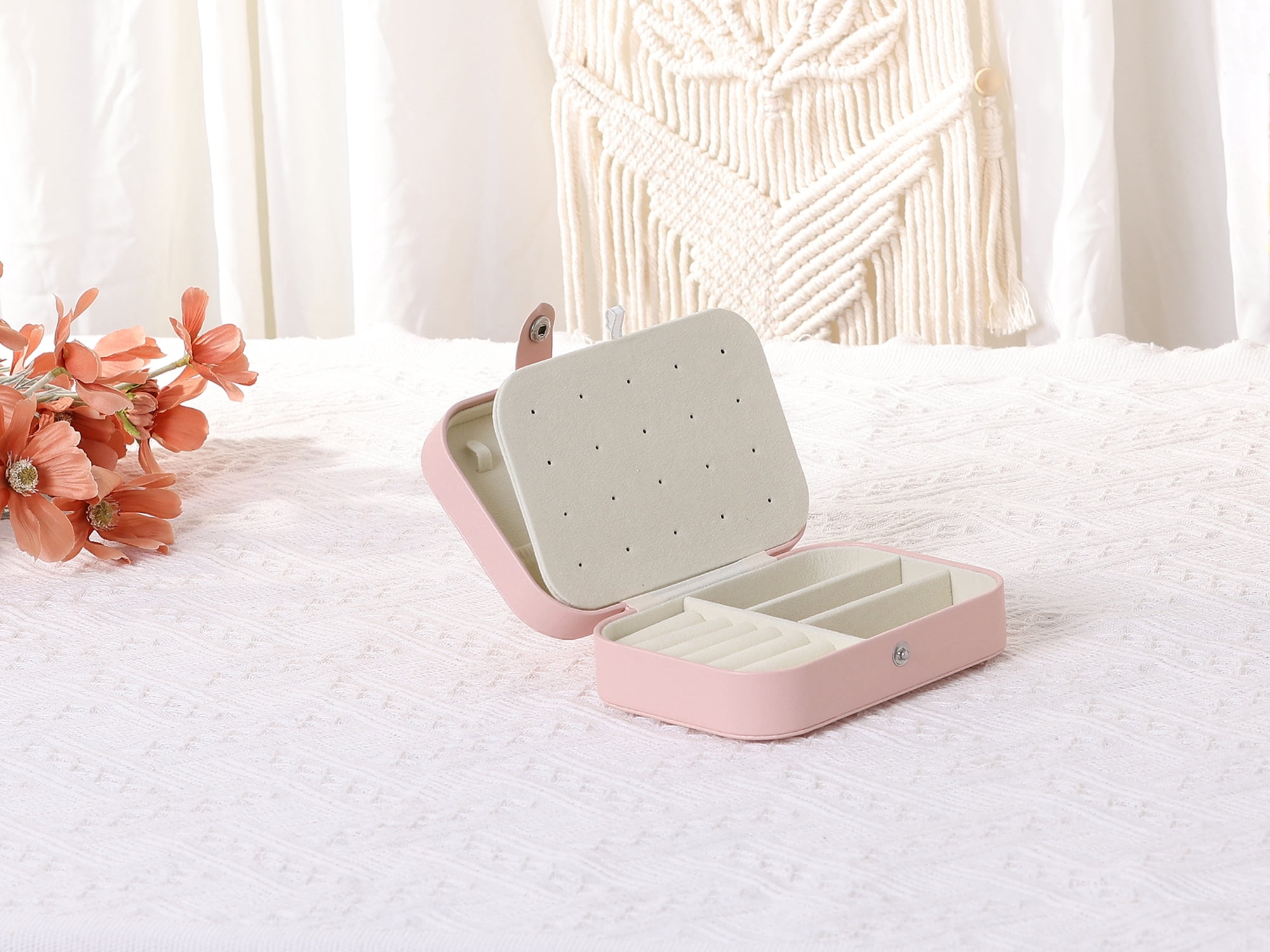 Unique Bargains Women's Travel Jewelry Box Portable PU Leather Jewelry Organizer Case Pink