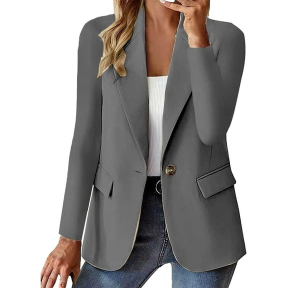 Weikingp Womens Blazer, Womens Casual Front Long Sleeve Lapel Collar ButTon Work Business Jacket Blazers for Women Blazers for Women Business Casual Grey L