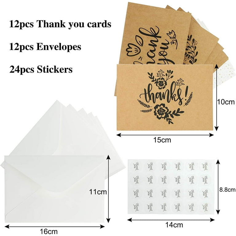 WOVTE Thank You Cards Multipack, 12 Pack Thank You Gift Cards with