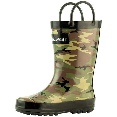 Oakiwear Kids Rain Boots For Boys Girls Toddlers Children - Army