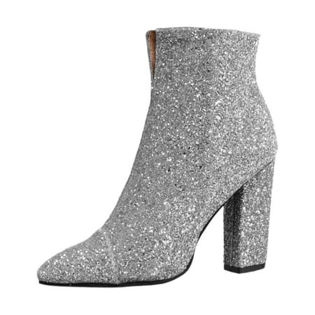 

Winter Women s Shoes Winter Chelsea Ankle Boots for Women Ladies Round Toe Sequins Fine Glitter Casual Heel Low Ankle Boots Short Boots Snow Boots(Size:7)