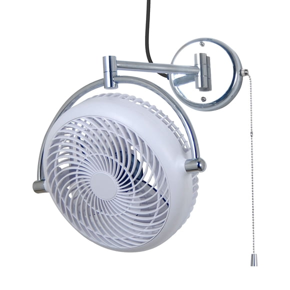 Parrot Uncle Wall Mount Fans Pull in Ceiling Fan with Folding Arm Crod with Plug, 10 Inch, White