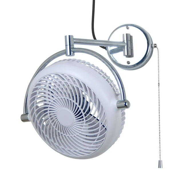 Parrot Uncle Wall Mount Fans Pull in Ceiling Fan with Folding Arm Crod with Plug, 10 Inch, White