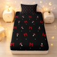 thumbnail image 3 of Homewish Cartoon Plant Mushrooms Twin Sheets,Cute Bowtie Bedding,Red Black,3pcs,1 Flat Sheet,1 Fitted Sheet and 1 Pillowcase, 3 of 6