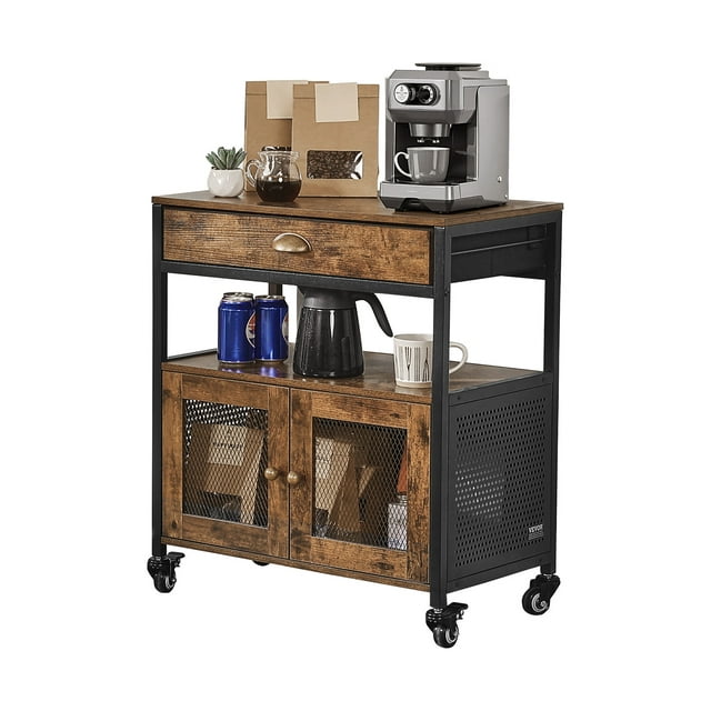 VEVOR Armoire de Bar à Café à 4 Niveaux Table de Bar à Café Mobile avec Roues et Porte en Treillis