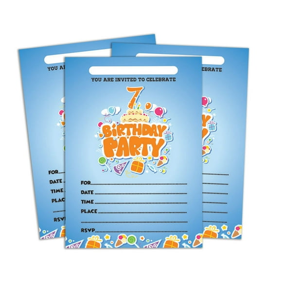 Darling Souvenir Blue Birthday Invitation Card Printable Fill or Write In Blank Invites Party Supplies Pack Of 28 5 x 7 Inches