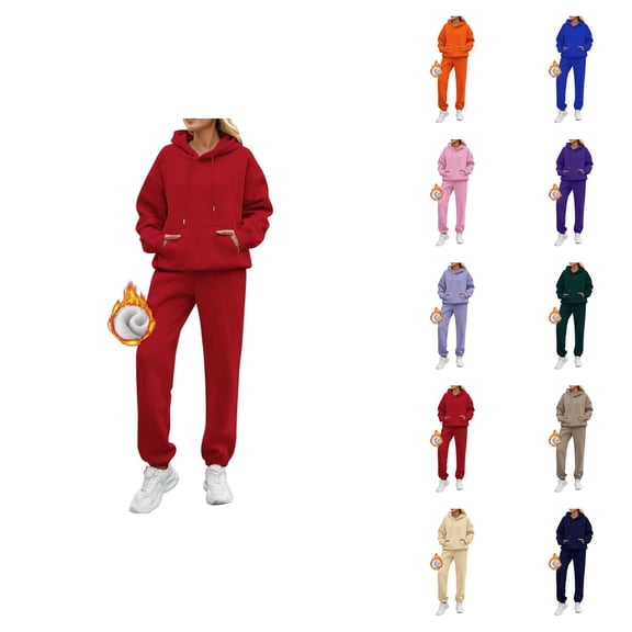 Womens Sweat Suits 2 Piece Set 2026 Winter Trendy Plain Lined Hoodie and Joggers Sweatpants Matching Set