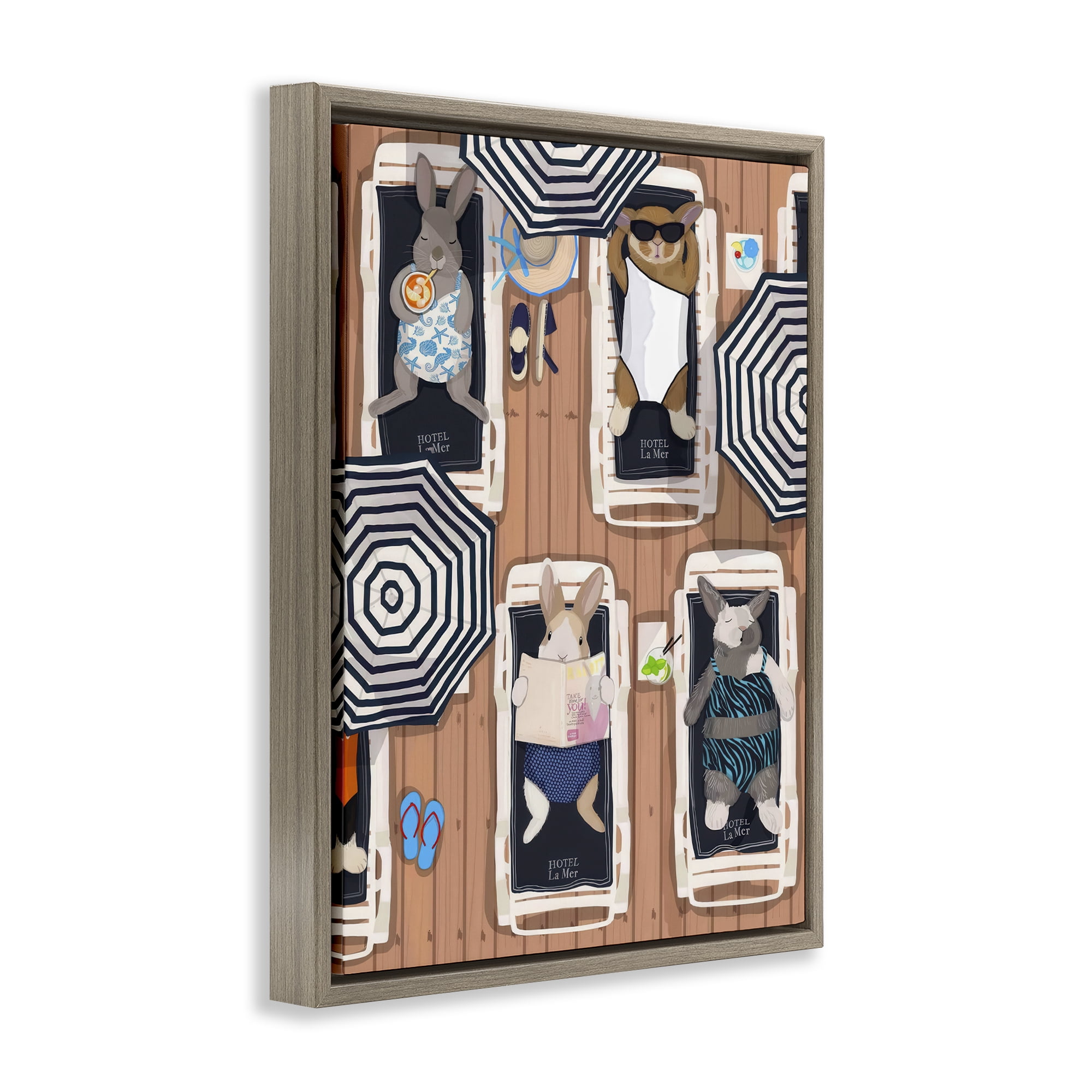 Stupell Industries Rabbits at Hotel La Mer Brown Framed Floater Canvas Wall Art, design by Hanna Melin