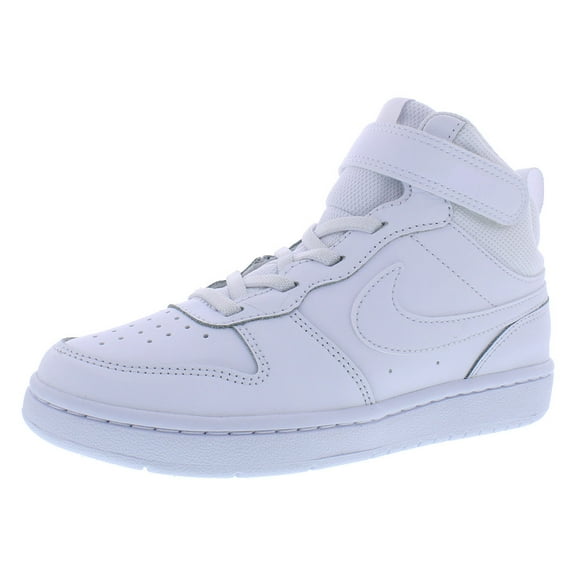 Nike Boys Court Borough Mid 2 Leather Sneakers Athletic Shoes 3 Big Kid White/White