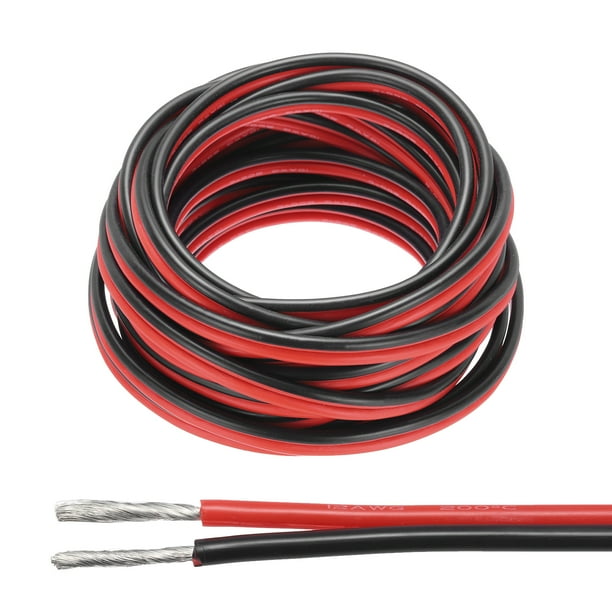 Cable eléctrico de 2 conductores de 10 gauge Uxcell 29.5FT rojo negro cobre estañado / flexible / silicona