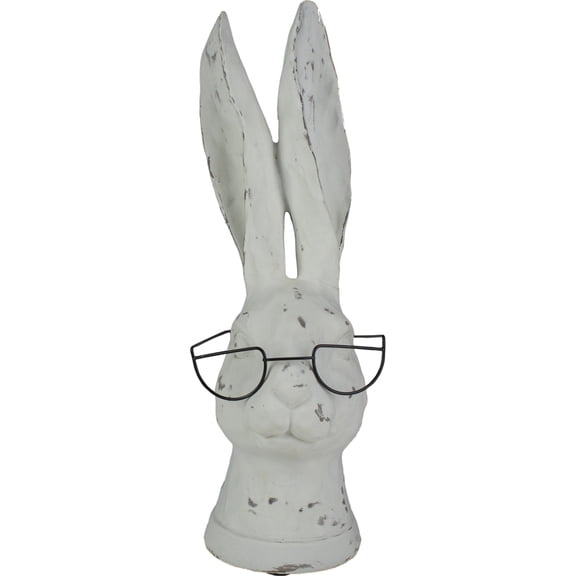 14.5" White Bunny Rabbit Head Statue with Glasses