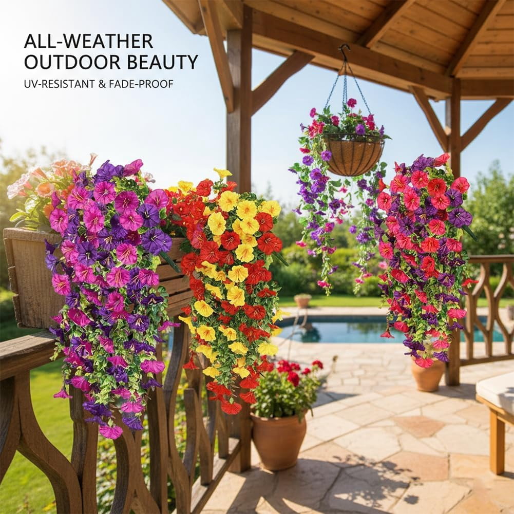 UV Resistant Hanging Artificial Morning Glory Vine, Spring Artificial Flowers for Decoration, Hanging Flowers Silk Petunia, Realistic Faux Flower Plants for Home Porch Patio Garden